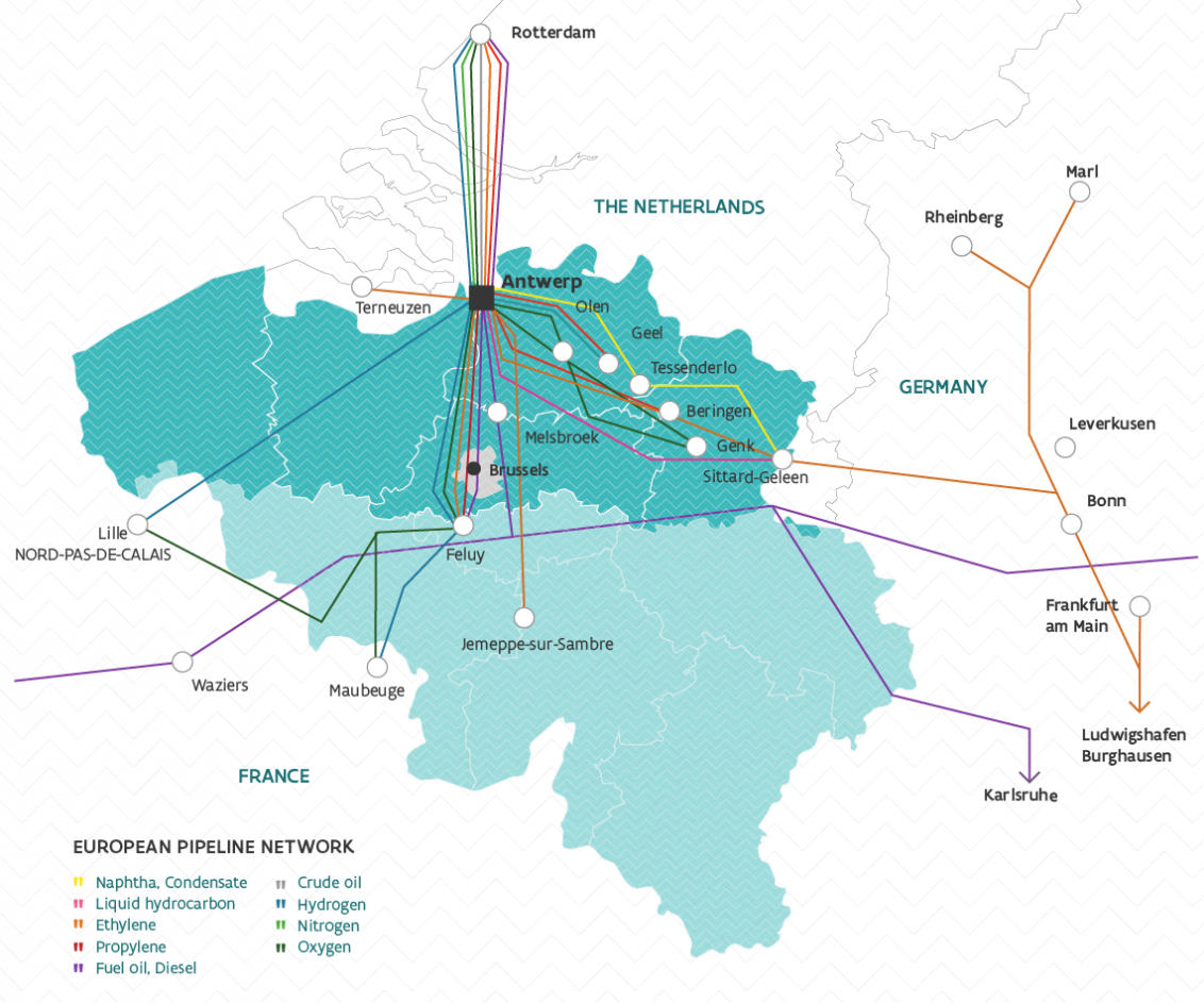 Map: chemical pipelines network in Flanders